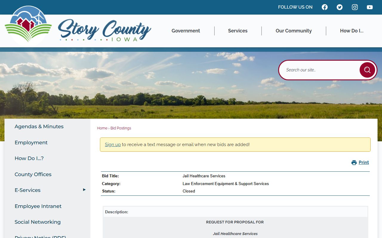 Story County inmate population statistics from jail health-care RFP