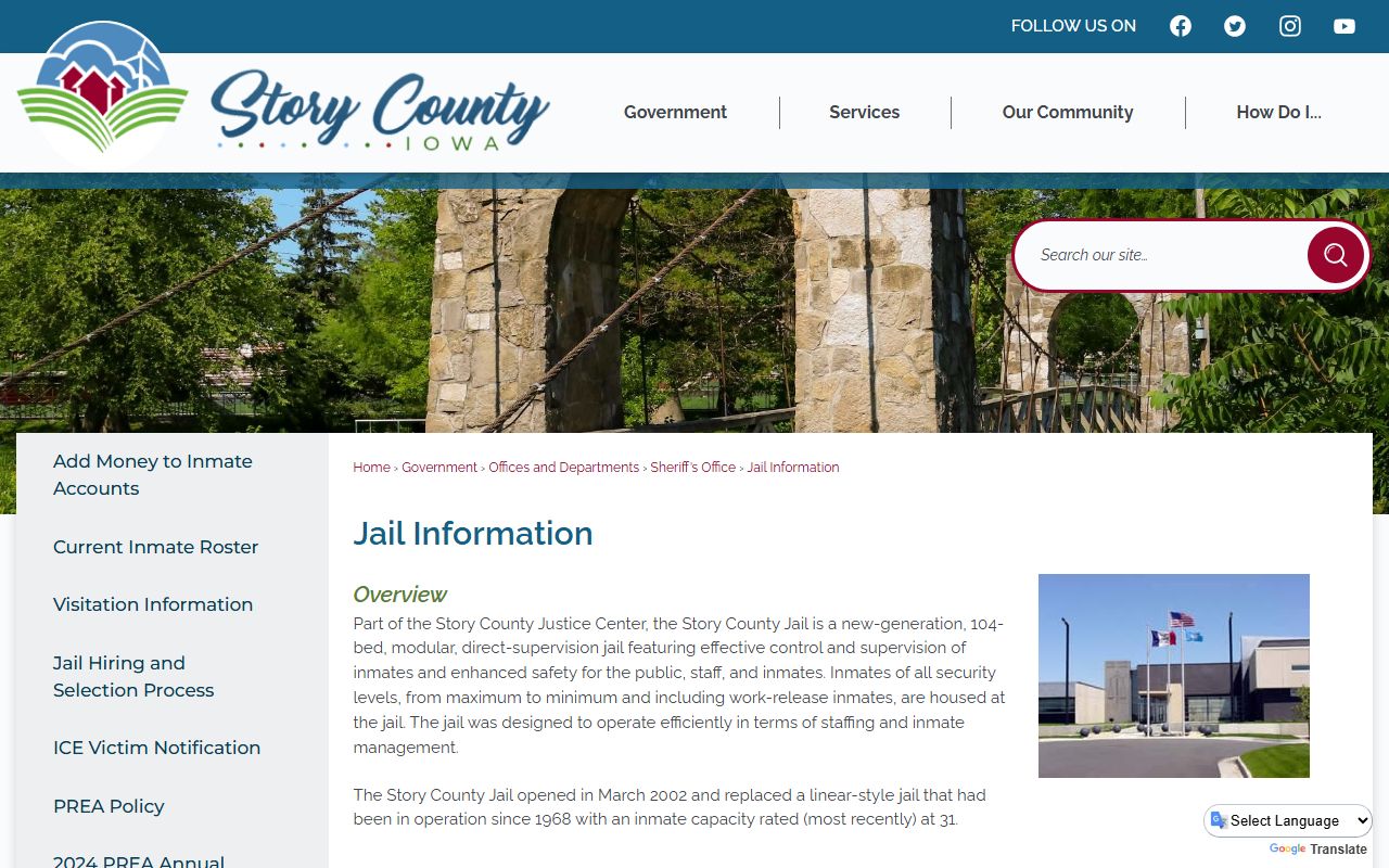 Story County Jail information page for inmate lookup