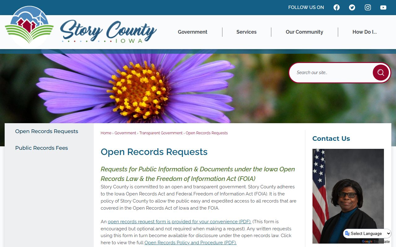 Story County open records request page for inmate records